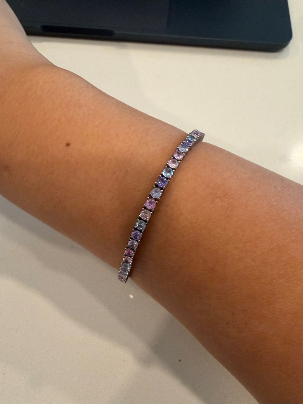 925 Sterling Silver Tennis Bracelet with Pink, Blue and Lavender Stones
